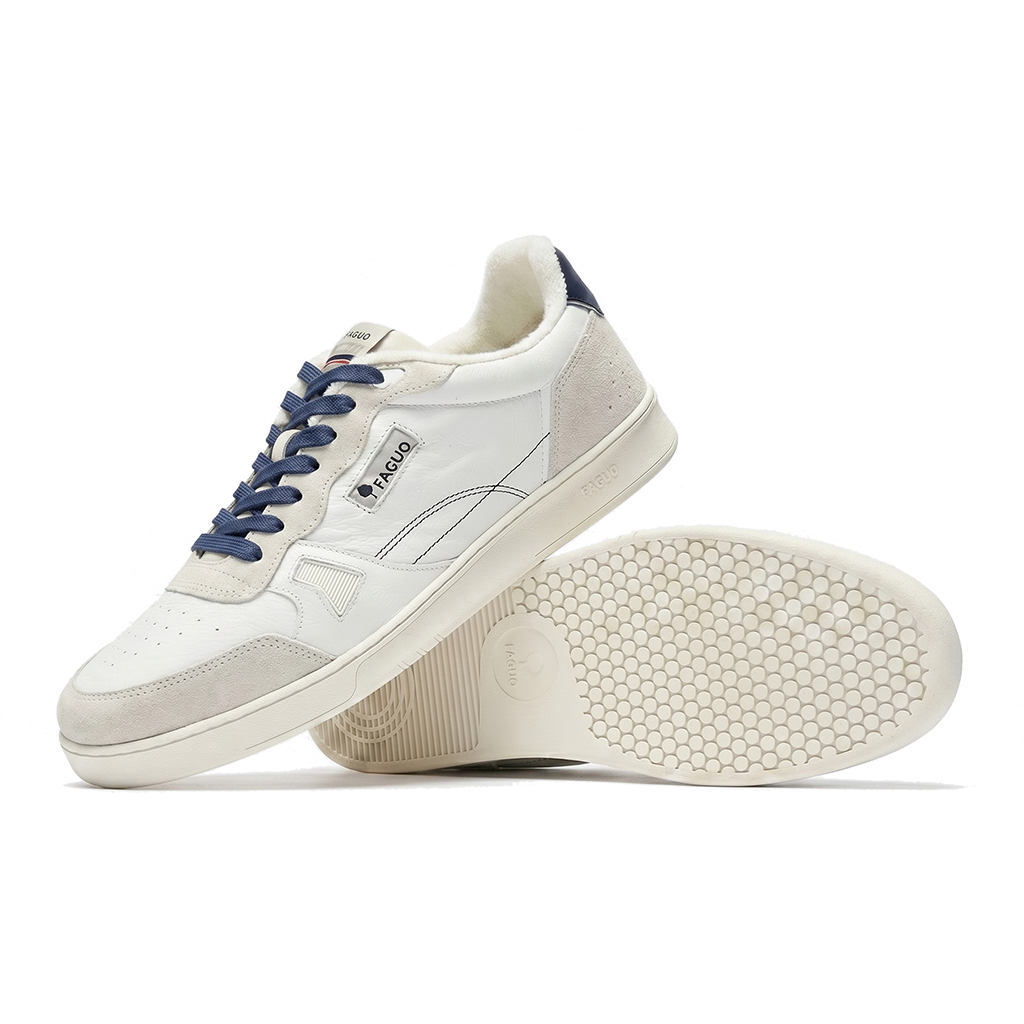 lacets bleus pour baskets FAGUO COMMUTE 1 blanc et bleu marine cuir et suède