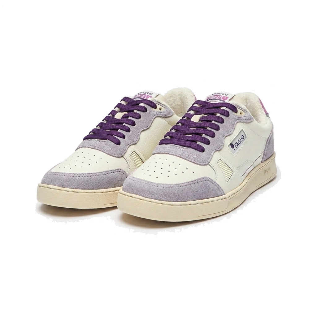 lacets violets pour baskets FAGUO COMMUTE 1 blanc et rose grisé cuir