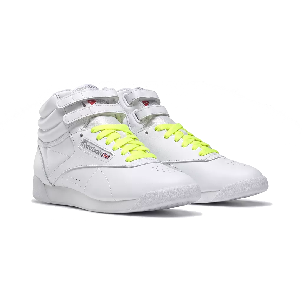 Lacets plats et larges 125 cm jaune fluo pour Reebok Freestyle Hi