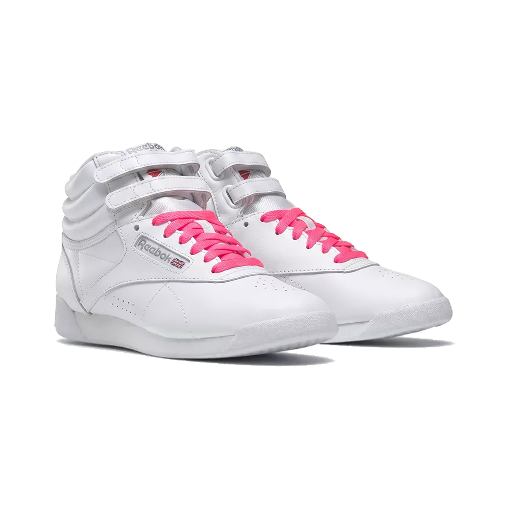 Lacets plats et larges 125 cm rose fluo pour Reebok Freestyle Hi