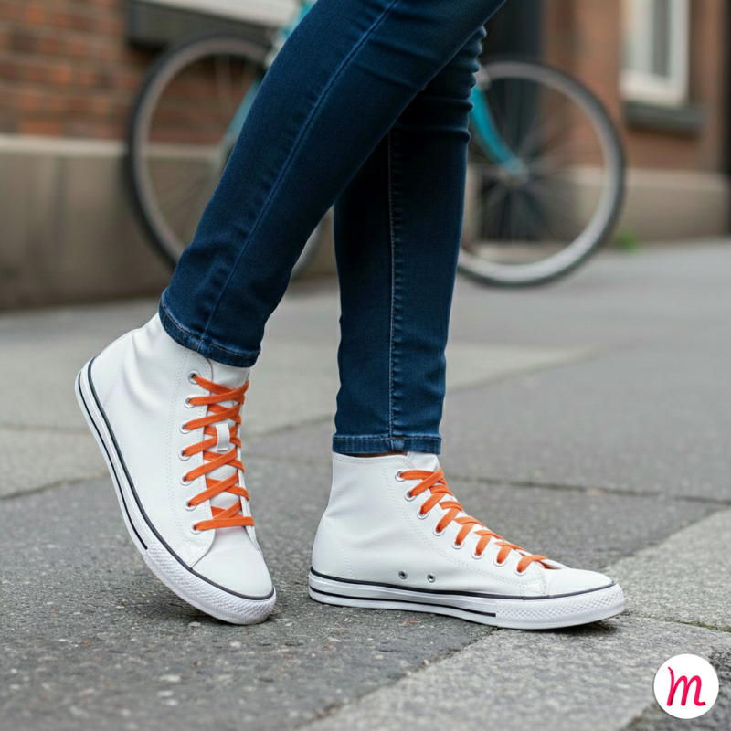 lacets plats et larges longueur 150 cm largeur 7 mm longueur couleur orange soucis