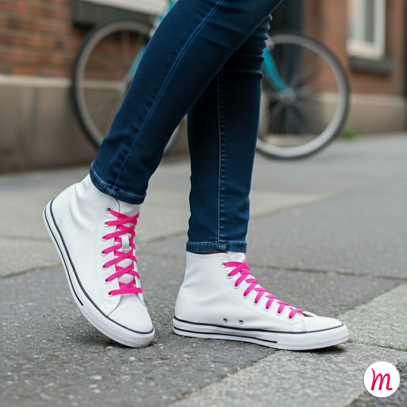 lacets plats et larges longueur 150 cm largeur 7 mm longueur couleur rose fluo