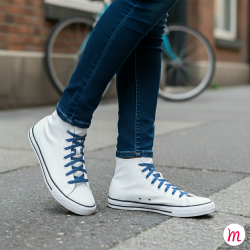 lacets plats et larges longueur 90 cm largeur 7 mm longueur couleur bleu jeans