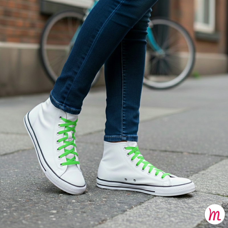 lacets plats et larges longueur 125 cm largeur 7 mm longueur couleur vert fluo