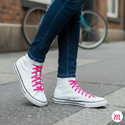 lacets plats et larges longueur 110 cm largeur 7 mm longueur couleur rose fluo