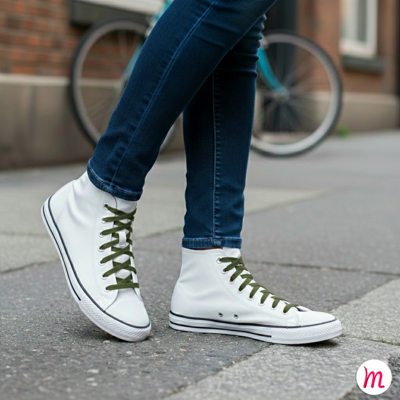 lacets plats et larges longueur 110 cm largeur 7 mm longueur couleur vert armée