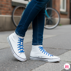 lacets plats et larges longueur 180 cm largeur 7 mm longueur couleur bleu azur