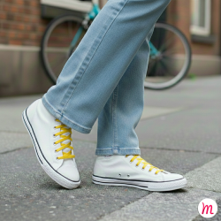 lacets plats et larges longueur 110 cm largeur 7 mm longueur couleur jaune canaris