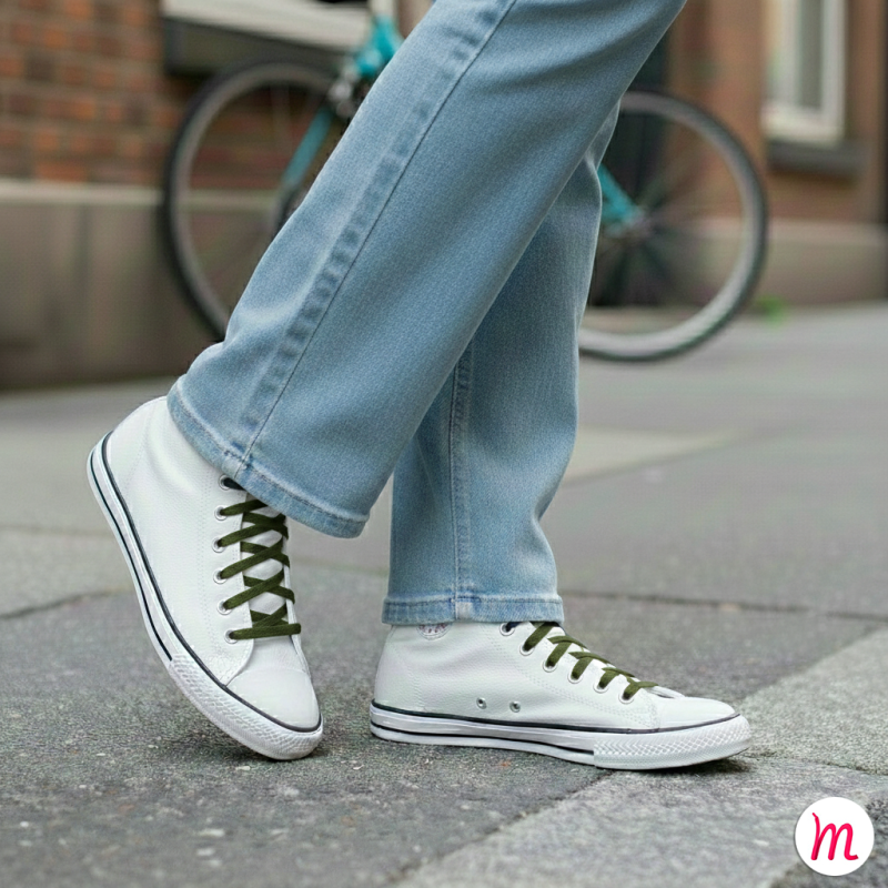 lacets plats et larges longueur 110 cm largeur 7 mm longueur couleur vert armée