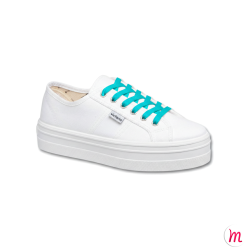 lacets plats et fins longueur 40 cm largeur 4 mm couleur bleu turquoise