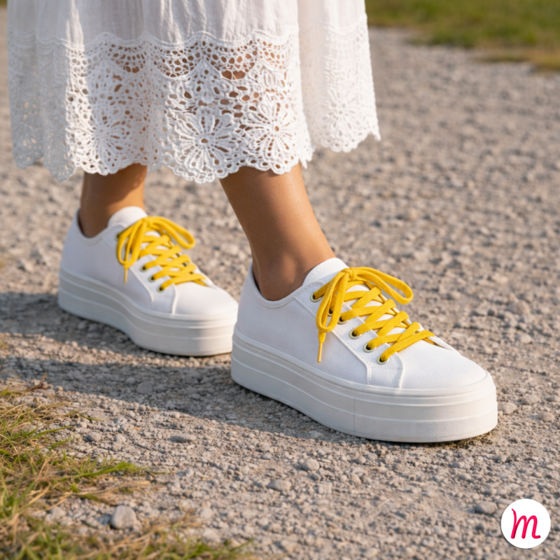 lacets plats et fins longueur 120 cm largeur 4 mm couleur jaune canaris