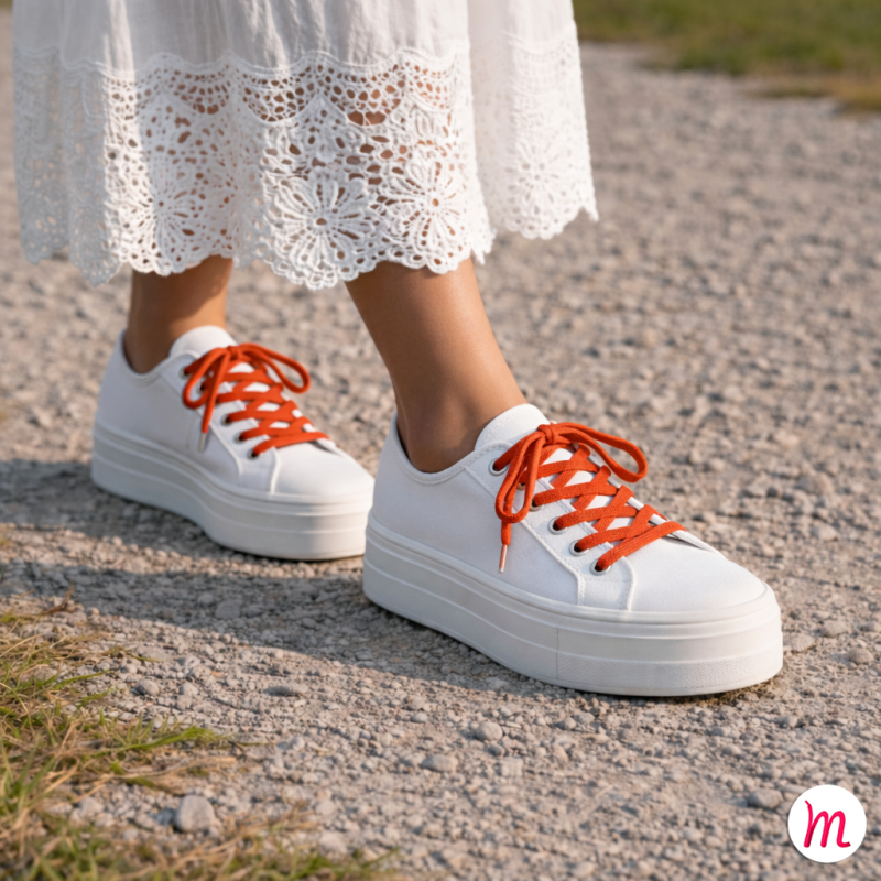 lacets plats et fins longueur 70 cm largeur 4 mm couleur orange mandarine