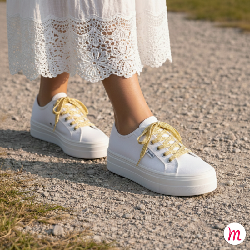 lacets plats et fins longueur 70 cm largeur 4 mm couleur feuille d'or brillant