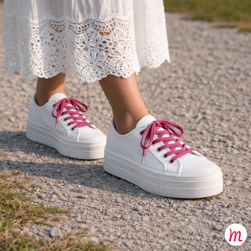 lacets plats et fins longueur 55 cm largeur 4 mm couleur rose litchy