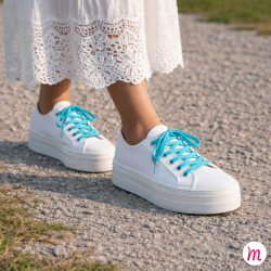 lacets plats et fins longueur 40 cm largeur 4 mm couleur bleu turquoise